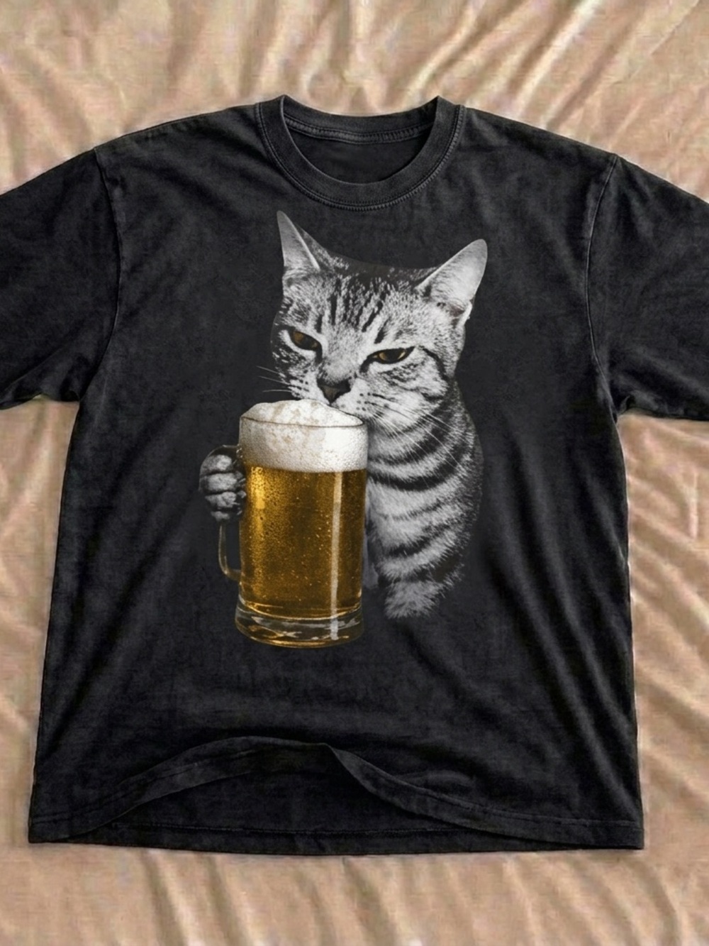 Cat Beer Mug Funny Graphic Tee - Unisex Black